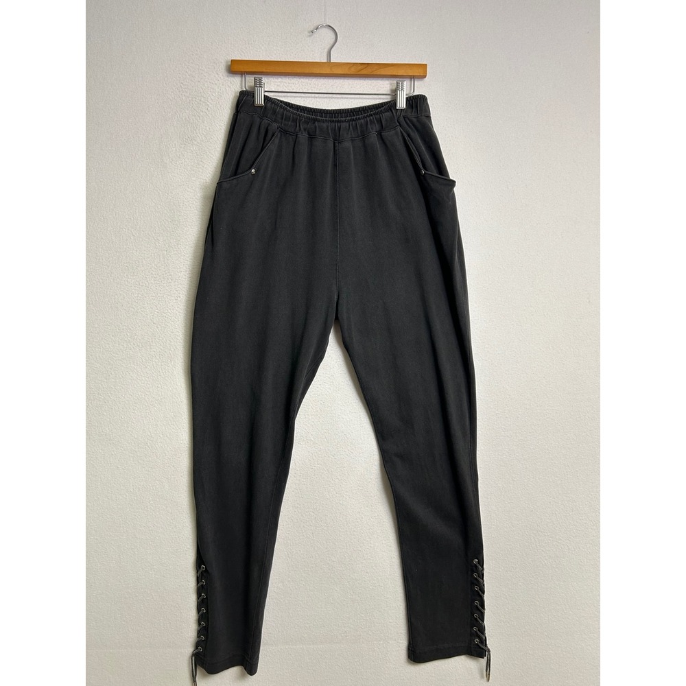 Biker Grunge Harley-Davidson Women Large Black Lace Up Ankle Cotton Sweatpants
